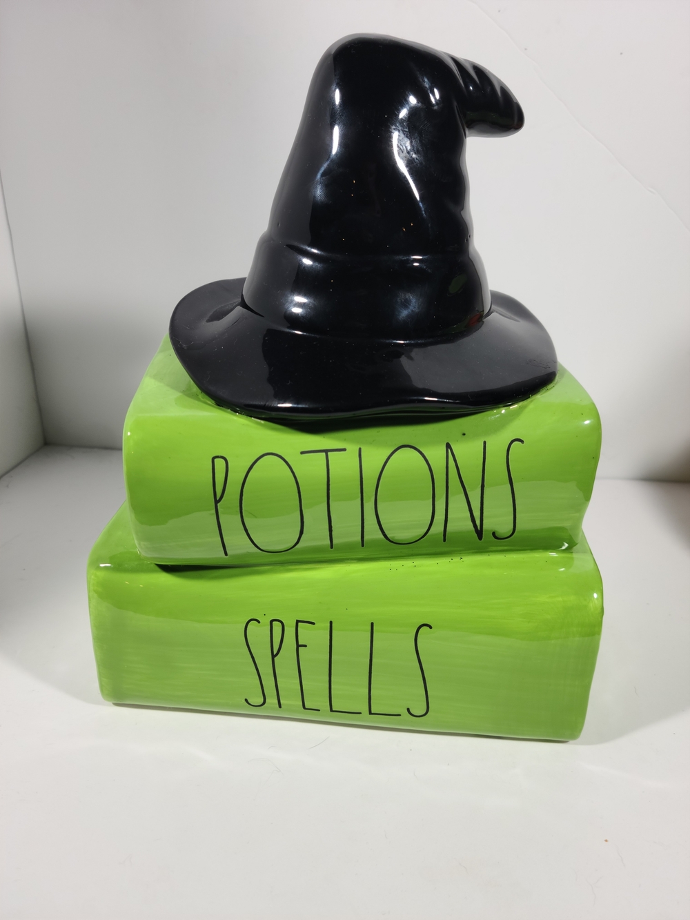 Rae Dunn Witch Hat Spells Magic Green  Metallic Ceramic Book Stack